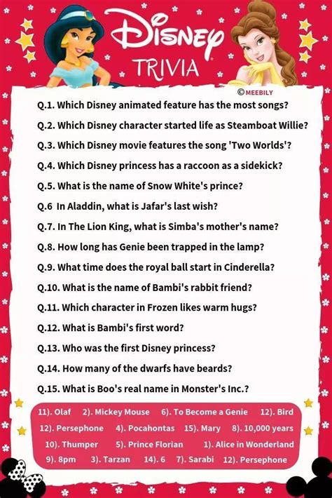 Disney Movie Trivia Questions And Answers Printable
